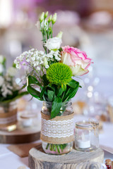 Details of a luxurious floral arrangement of a wedding or ceremony