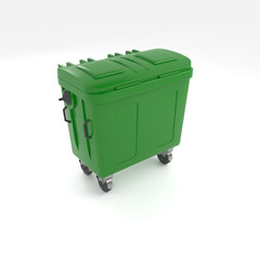 3d illustration of a green trash can on a white background.