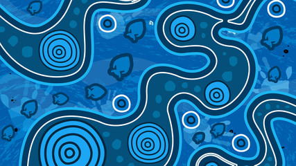 Fototapeta na wymiar Aboriginal dot art vector background. River concept