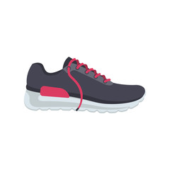Sports shoes cartoon icon. Fashionable stylish woman sneakers with pink shoelaces. Time for running and fitness. Vector illustration flat design. Isolated on white background.