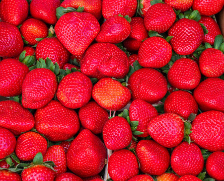  Full frame image of bright red strawberries
