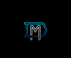 Initial letter D and M, MD, DM, overlapping interlock logo, monogram line art vintage style on black background