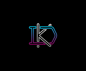 Initial letter D and K, DK KD, overlapping interlock logo, monogram line art vintage style on black background