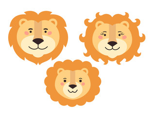 Obraz na płótnie Canvas Lions family cartoon faces. Lion daddy, mommy and baby.