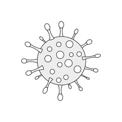 Vector illustration with coronavirus from RNA virus family in black, grey colors on white background. Linear virus icon.