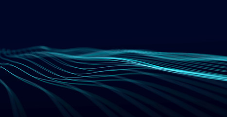 Wave of dots and weave lines. Abstract background. Network connection structure. 3d rendering.