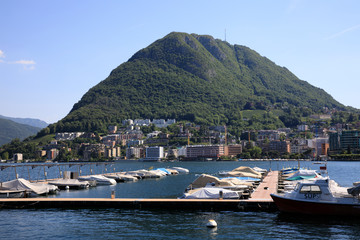 Lugano / Switzerland - June 01, 2019: Lugano lake view, Lugano, Switzerland, Europe
