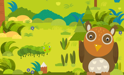 cartoon scene with different european animals in the forest illustration