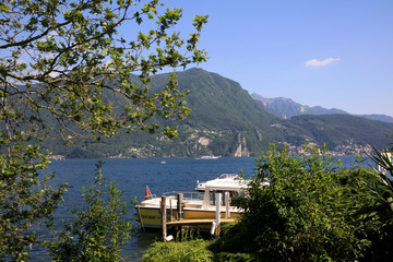 Lugano / Switzerland - June 01, 2019: Lugano lake view, Lugano, Switzerland, Europe