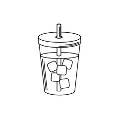 drinks beverage cold with ice cubes and straw line style icon