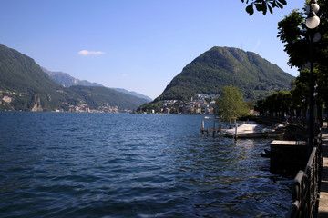 Lugano / Switzerland - June 01, 2019: Lugano lake view, Lugano, Switzerland, Europe