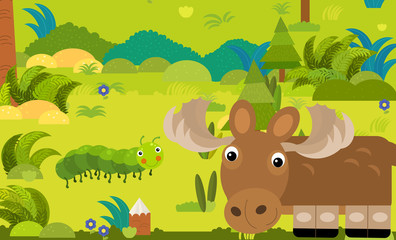 cartoon scene with different european animals in the forest illustration