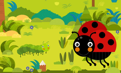 cartoon scene with different european animals in the forest illustration