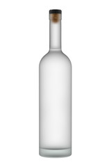 Misted or Frozen White Matte Glass Bottle of Vodka, Gin, Tequila or other Alcohol with Drink. 3D Render Isolated on White Background.