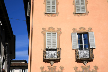 Lugano / Switzerland - June 01, 2019: Houses in city centre, Lugano, Switzerland, Europe