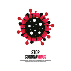 Sign caution coronavirus. Stop coronavirus. Coronavirus outbreak. Coronavirus danger and public health risk disease and flu outbreak. Pandemic medical concept with dangerous cells.Vector illustration