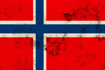 national flag of the modern state of Norway on an old stone wall with cracks, concept of business,...