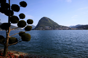 Lugano / Switzerland - June 01, 2019: Lugano lake view, Lugano, Switzerland, Europe
