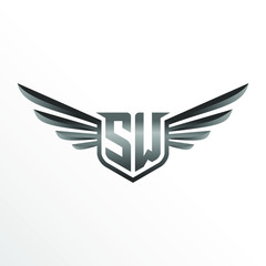Initial Letter SW with Wings