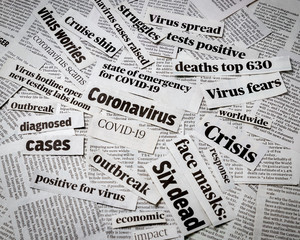 Coronavirus, covid-19 newspaper headline clippings. Print media information isolated - obrazy, fototapety, plakaty