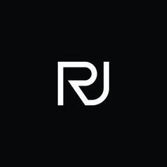  Minimal elegant monogram art logo. Outstanding professional trendy awesome artistic RJ JR initial based Alphabet icon logo. Premium Business logo White color on black background
