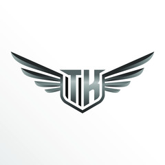 Initial Letter TK with Wings