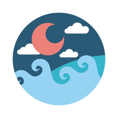 sea scape scene with moon flat style icon