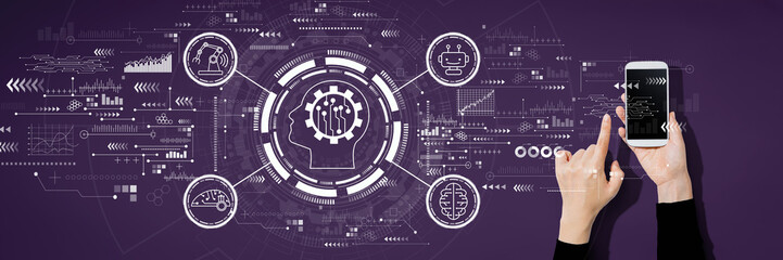 Future technology concept with person using a white smartphone