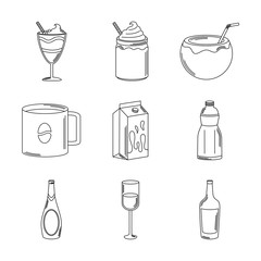 drinks beverage glass cups bottle alcoholic liquor icons set line style icon