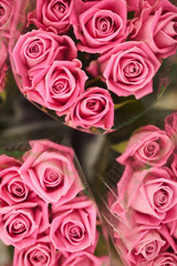 High angle view of bunches of pink beautiful roses in the shop for holiday