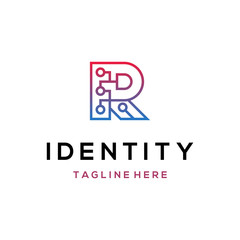 Letter R Line Circuit Networking Abstract Creative Icon Modern Technology Logo Design Template Element Vector