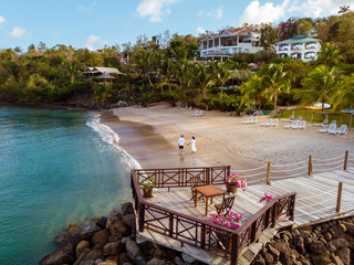 Saint Lucia caribbean, couple on vacation at the tropical Island of St Lucia , men and woman on...