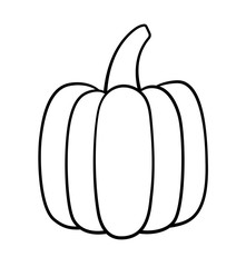 Cartoon style pumpkin in black lines on white background