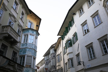 Bolzano (BZ), Italy - December 01, 2019: A facade datail in Bolzano town, Bolzano, Alto Adige, Italy