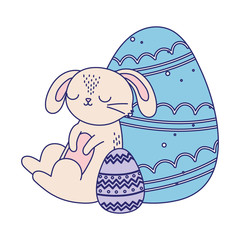 happy easter day, pink rabbit decorative blue and purple eggs cartoon
