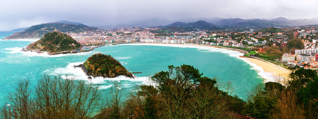 Panorama of San Sebastian bay from the top of Monte Igueldo in Basque Country, Spain