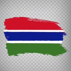 Flag of Gambia from brush strokes. Flag  Republic of  Gambia on transparent background for your web site design, app, UI.  Africa. Stock vector.  EPS10.