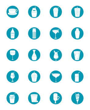drinks beverage glass cups bottle alcoholic liquor icons set blue block style icon