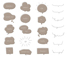 シンプルでおしゃれな吹き出し、茶色、ブラウン、線