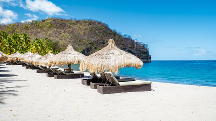 Saint Lucia Caribbean Island, huge Piton mountains at the beach of tropical Island of Saint Lucia