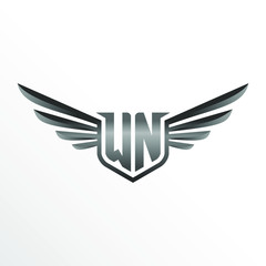 Initial Letter WN with Wings