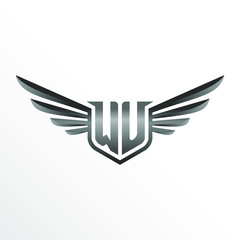 Initial Letter WU with Wings