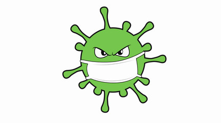 Vector Isolated Illustration of an Angry Virus with a Mask
