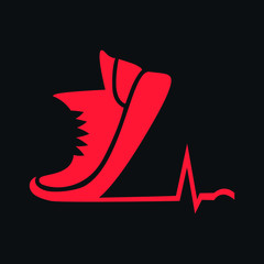 Red cardio running shoe symbol silhouette on black backdrop. Design element