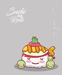 kawaii rice sushi fish peas food japanese cartoon, sushi and rolls