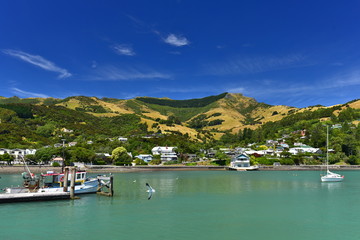 Fototapeta na wymiar Harbour of Akaroa, a small town in the Canterbury region, South Island, New Zealand