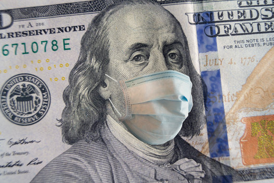 100 Dollar Banknote With A Face Mask. World Crisis