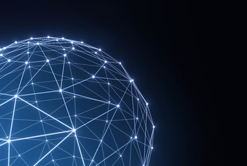 Abstract polygonal sphere background, network connections. 3d render