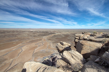 Dry Barren Desert Background. Vast remote desert landscape at an overlook in the Painted Desert...