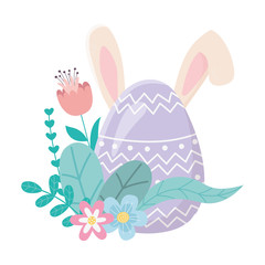 happy easter day, cute egg with ears flowers foliage decoration